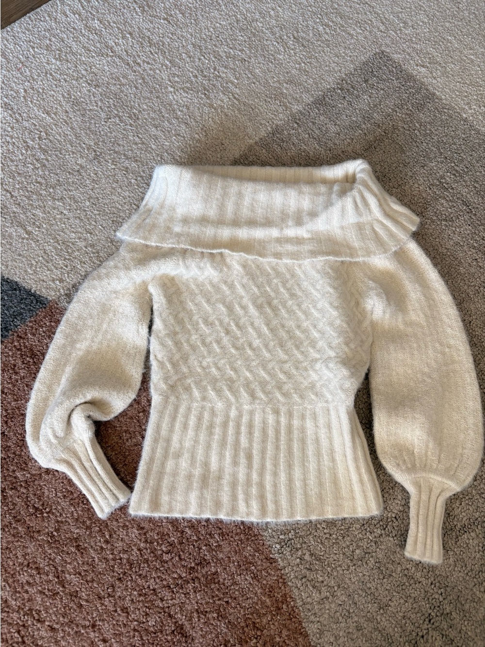Anthropologie Off-the-Shoulder Cream Chunky KnitSweater #boho #coquette #autumn